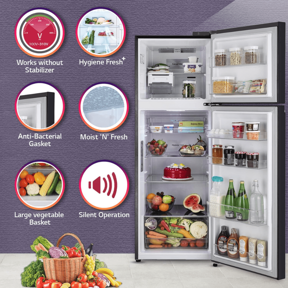 LG 360 Ltrs 3 Star Smart Wi-Fi +Inverter Frost Free Double Door Refrigerator (GL-T382VESX, Ebony Sheen)