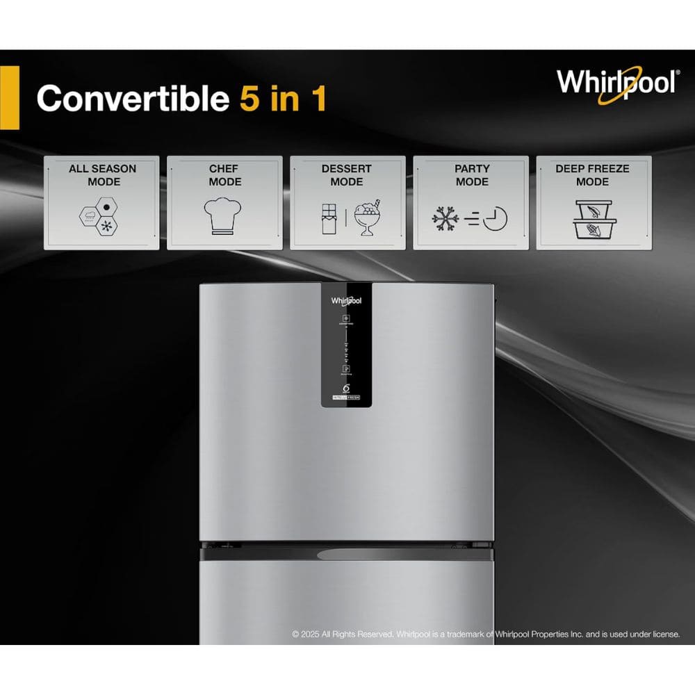 Whirlpool 327 Ltrs, 3 Star Convertible Frost Free inverter Double Door Refrigerator (IF INV 375 ILLUSIA STEEL 3S)