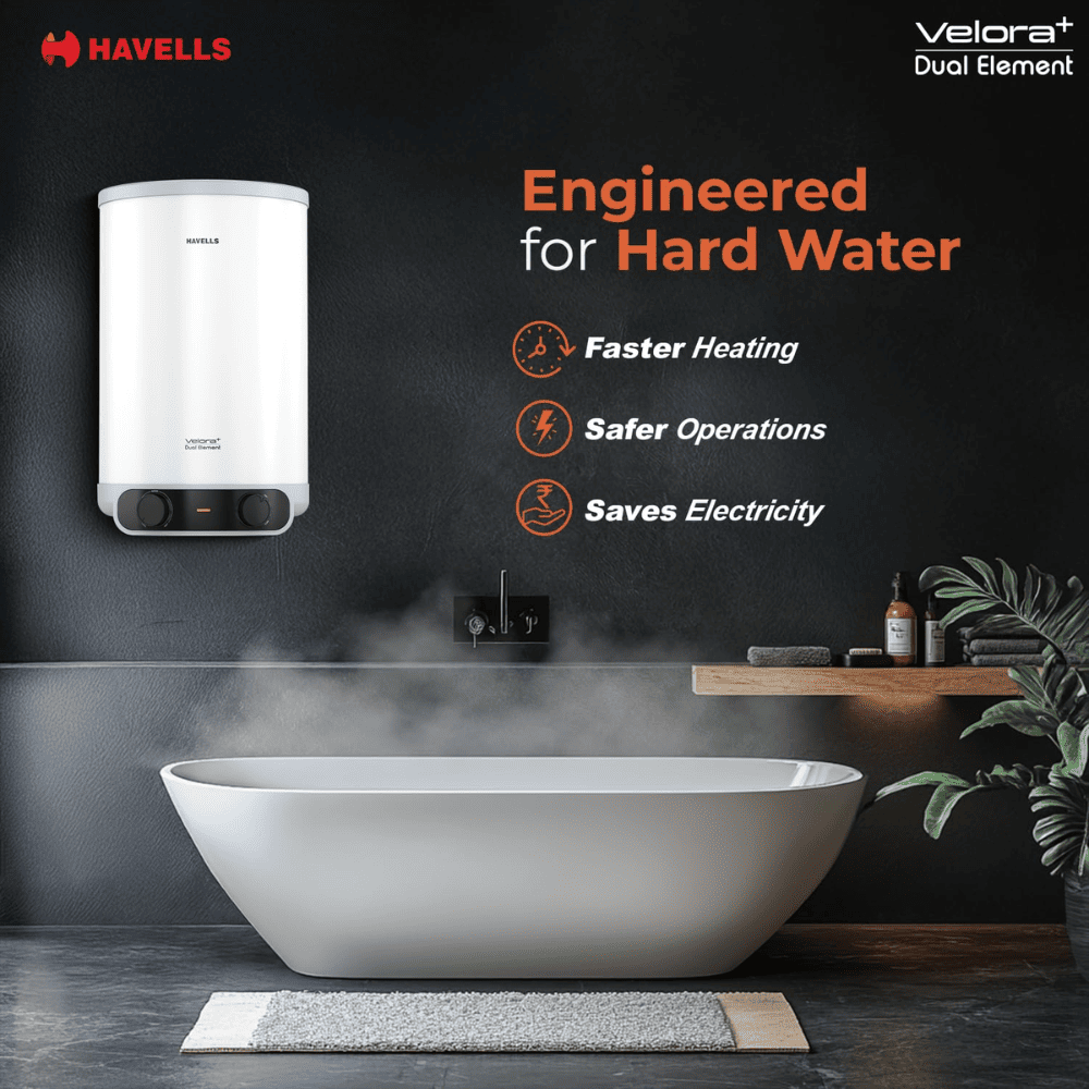 Havells 15 Ltrs Vertical Storage 5 Star Water Heater Geyser (VELORA+, White)
