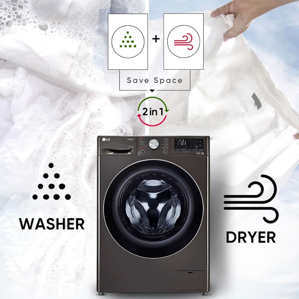 LG 11 Kg 5 Star Fully-Automatic Front Load Washing machine, Washer with Dryer (FHD1107STB,Black)