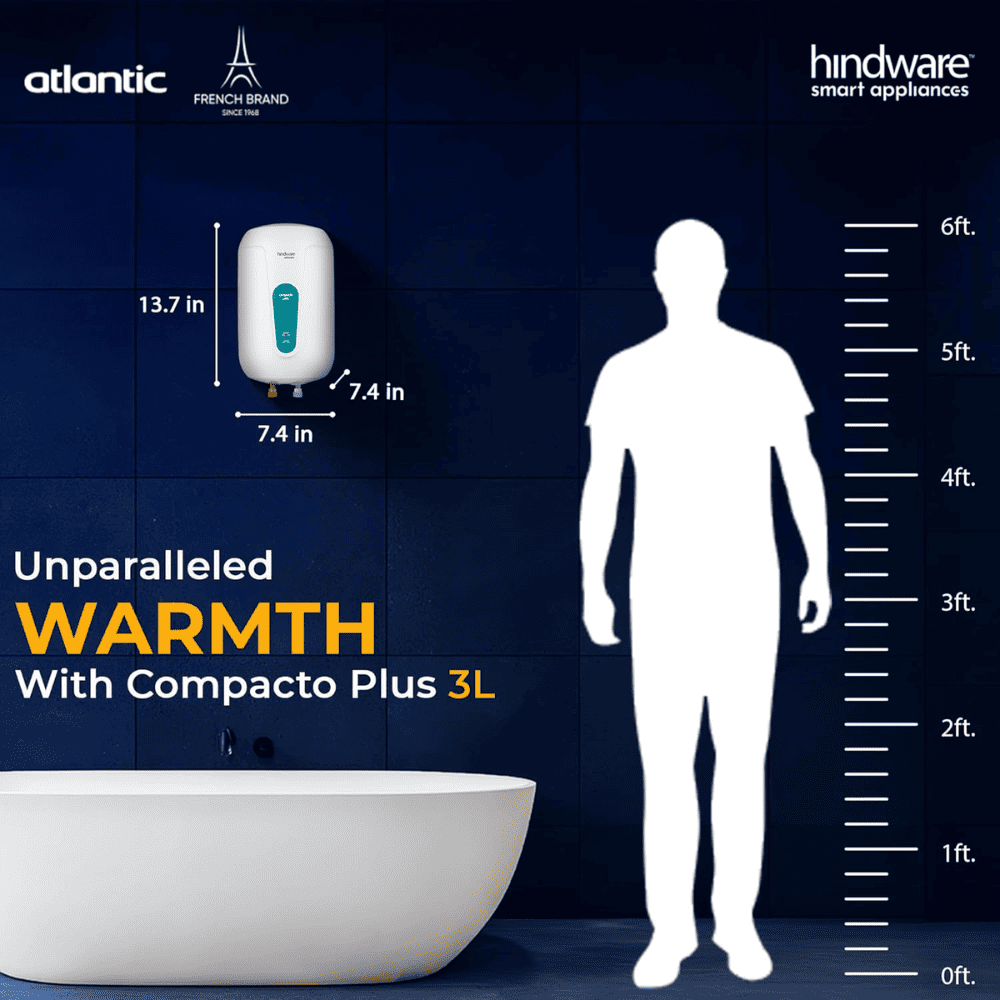 Hindware 3 Ltrs 5 Star, Instant Water Heater Geyser (Atlantic Compacto Plus 3L)