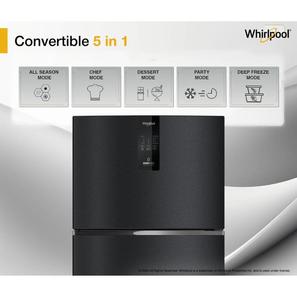 Whirlpool 411 Ltrs, 2 Star IntelliFresh Convertible Inverter Frost Free Double Door Refrigerator (IF INV CNV 455 GRAVITY BLACK(2S) Y)
