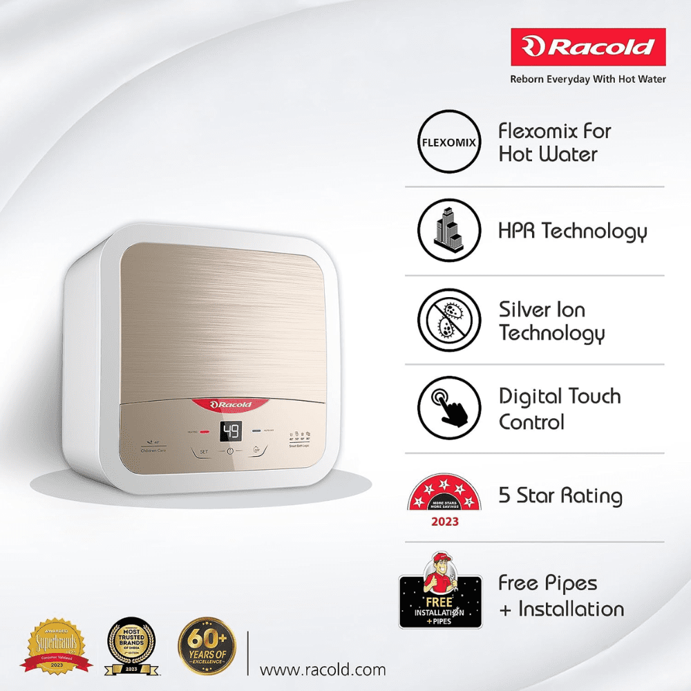 Racold 25 Ltrs Vertical Storage, 5 Star Water Heater Geyser (OMNIS 25 DG 2KW S,Silver & White)