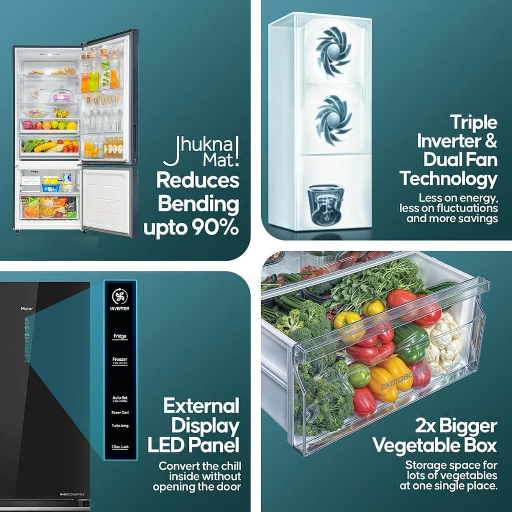 Haier 445 Ltrs, 2 Star Frost Free Double Door Bottom Mount Refrigerator (HRB 4952CKGA P)