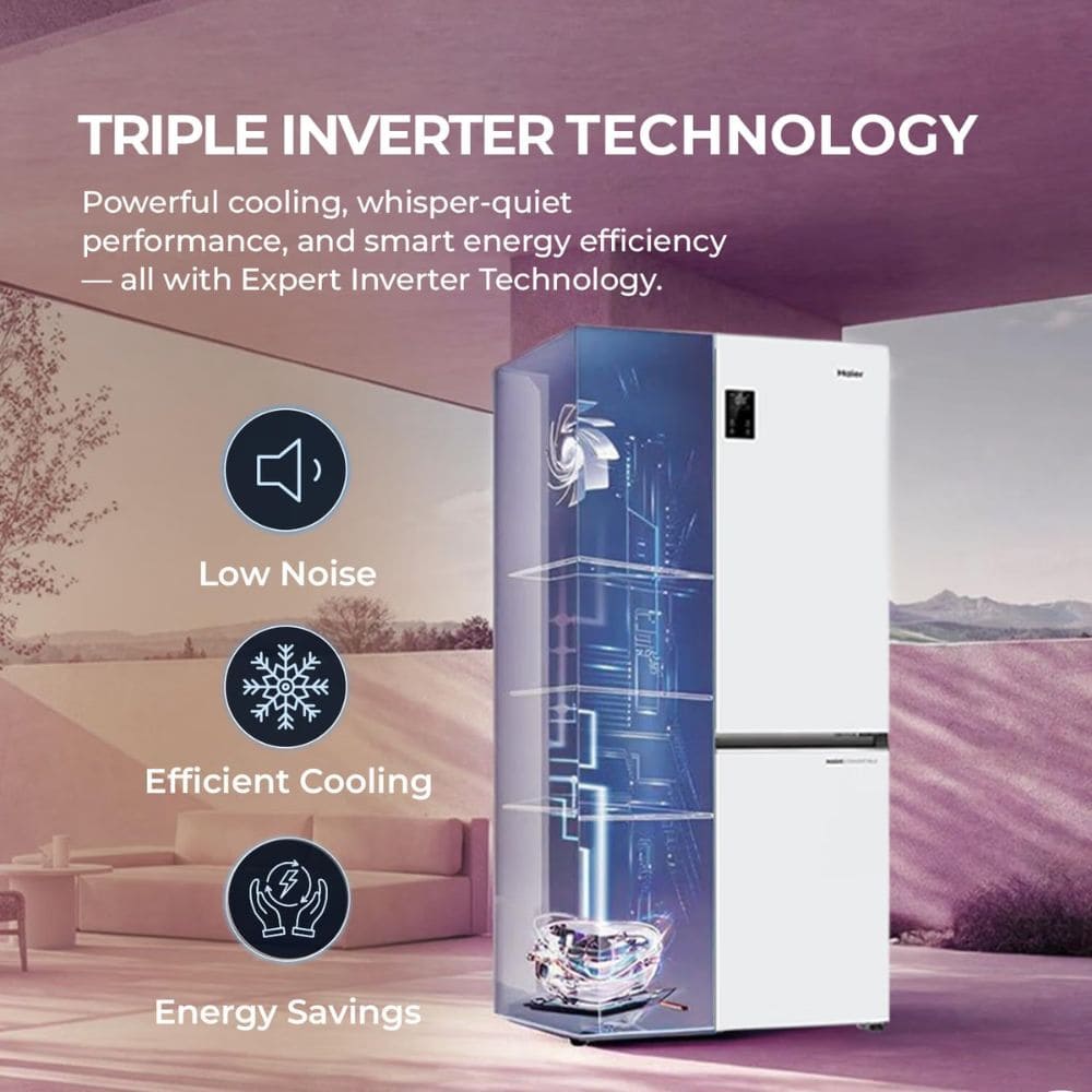 Haier 520 Ltrs, 3 Star Lumiere Frost Free Triple Inverter French Door Side by Side Refrigerator (HRB 600PW, Pearl White)