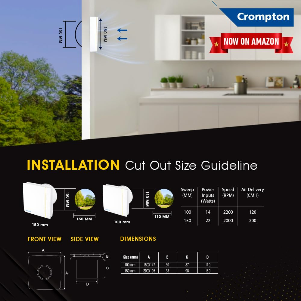 Crompton 150mm Ventilation Fresh Air Exhaust Fan (Mountair New)