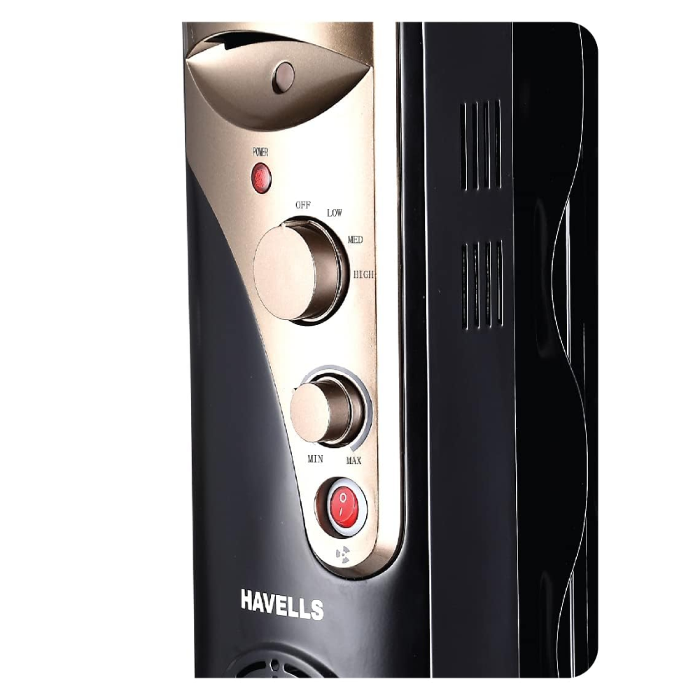 Havells 15 Wave Fins, 2900 Watts Oil Filled Radiators Room Heater with PTC Fan (GHROFBZK290, Black)