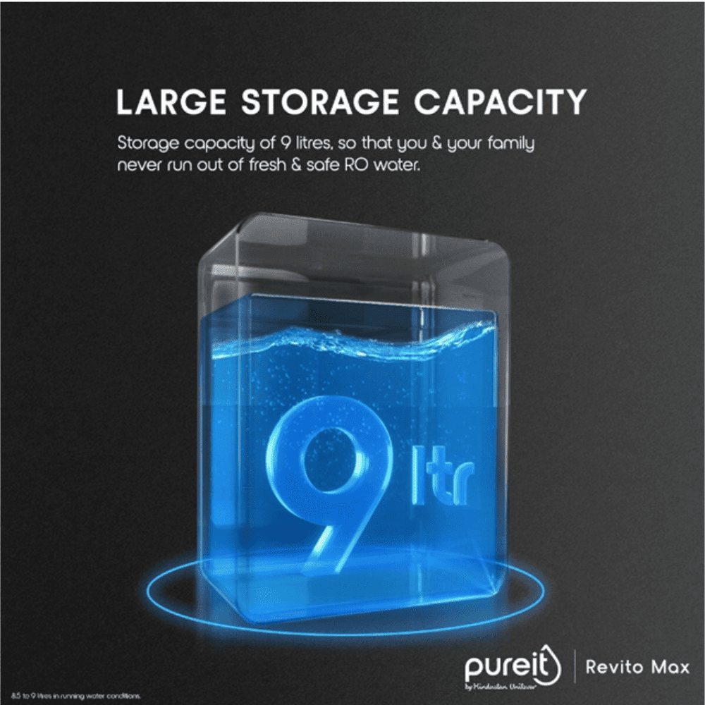 Pureit 9 Ltrs Storage RO+MF+UV in Tank + Minerals Water Purifier (Revito Max, Black)