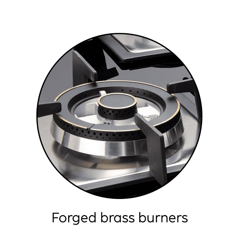 Glen Hob 1073 SQ HT DB, 3 burner 73 cm Auto Ignition Glass Stainless Steel Double Ring Forged Brass Burners 1 Medium +1 Small + 1 High Gas Stove (Black)