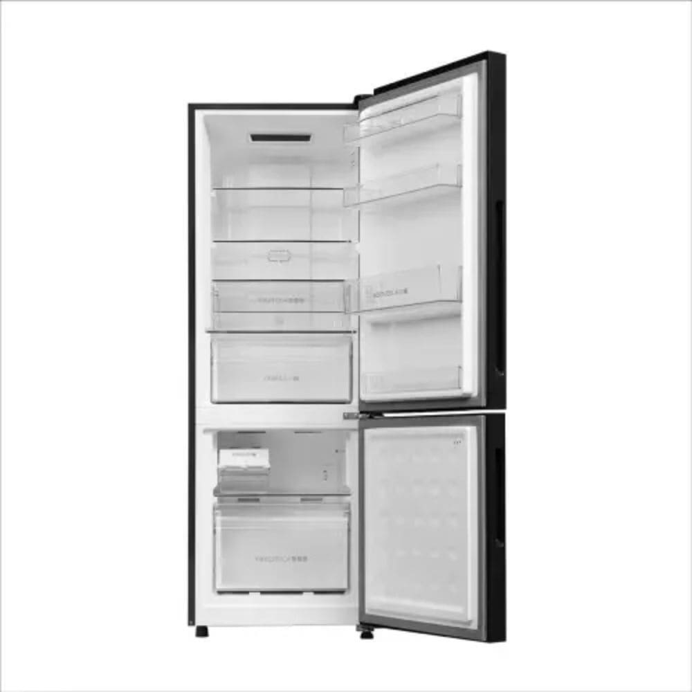 Haier 265 Ltrs, 2 Star Frost Free Double Door Bottom Mount Refrigerator (HRB 3152PKGA P, Black Glass)