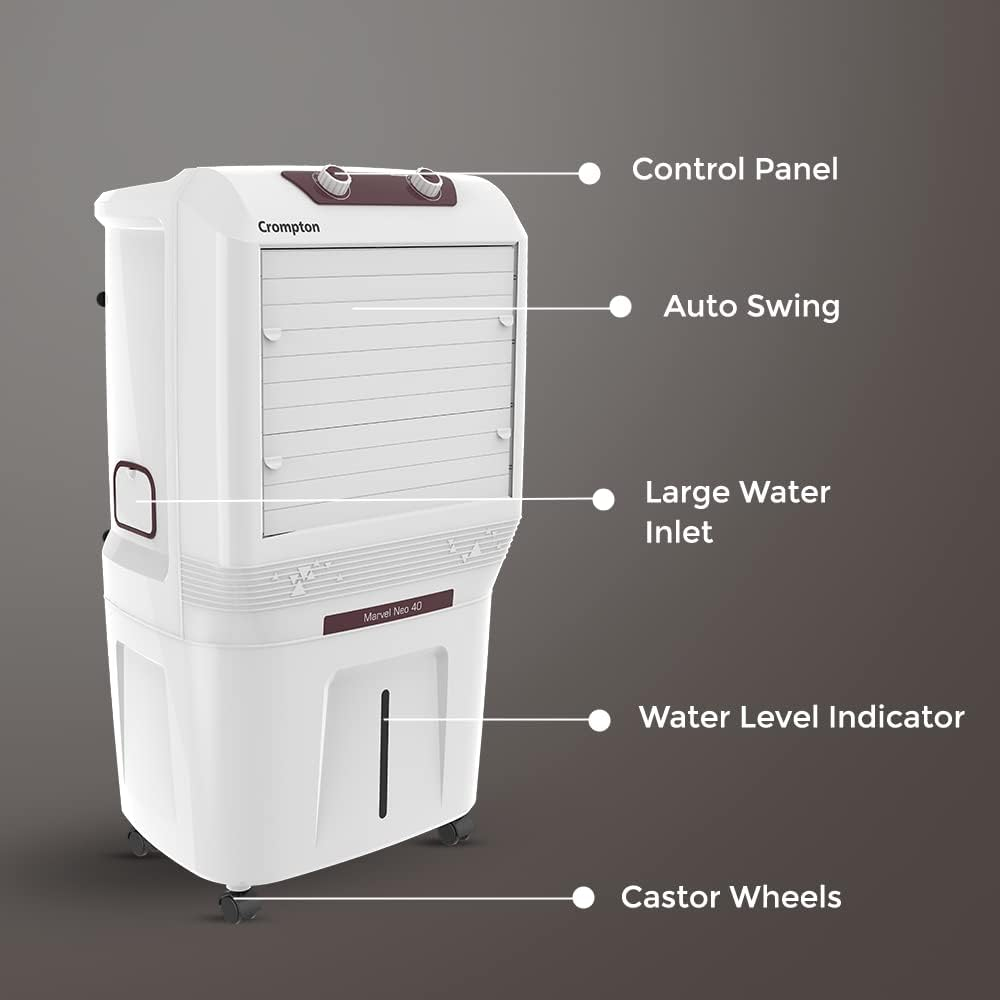 Crompton 40 Ltrs Portable Personal Desert Air Cooler (Marvel40 Neo,White)