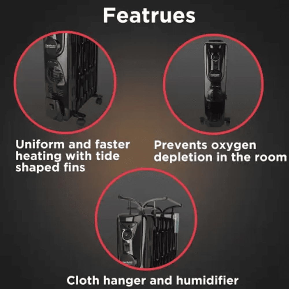 Hindware 13 Wave Fins, 2900 Watts Oil Filled Radiator Room Heater (Atlantic VELDA 13f, Black)