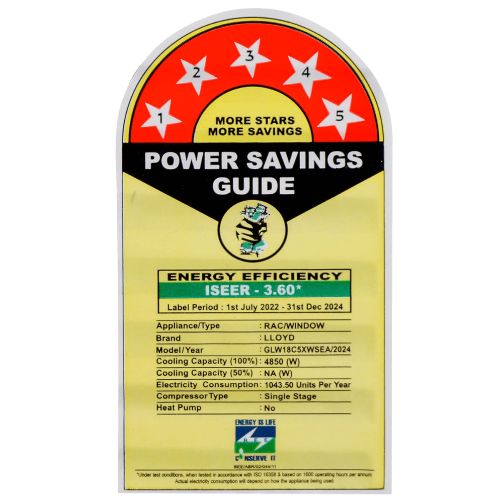 Lloyd 1.5 ton 5 Star Fixed Speed Window Air Conditioner (GLW18C5XWSEA)