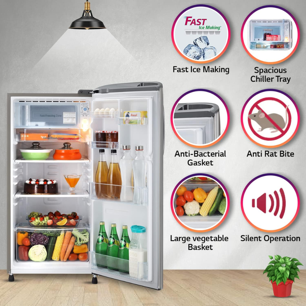 LG 185 Ltrs 3 Star Inverter Direct Cool Single Door Refrigerator (GL-B201APZD, Shiny Steel)