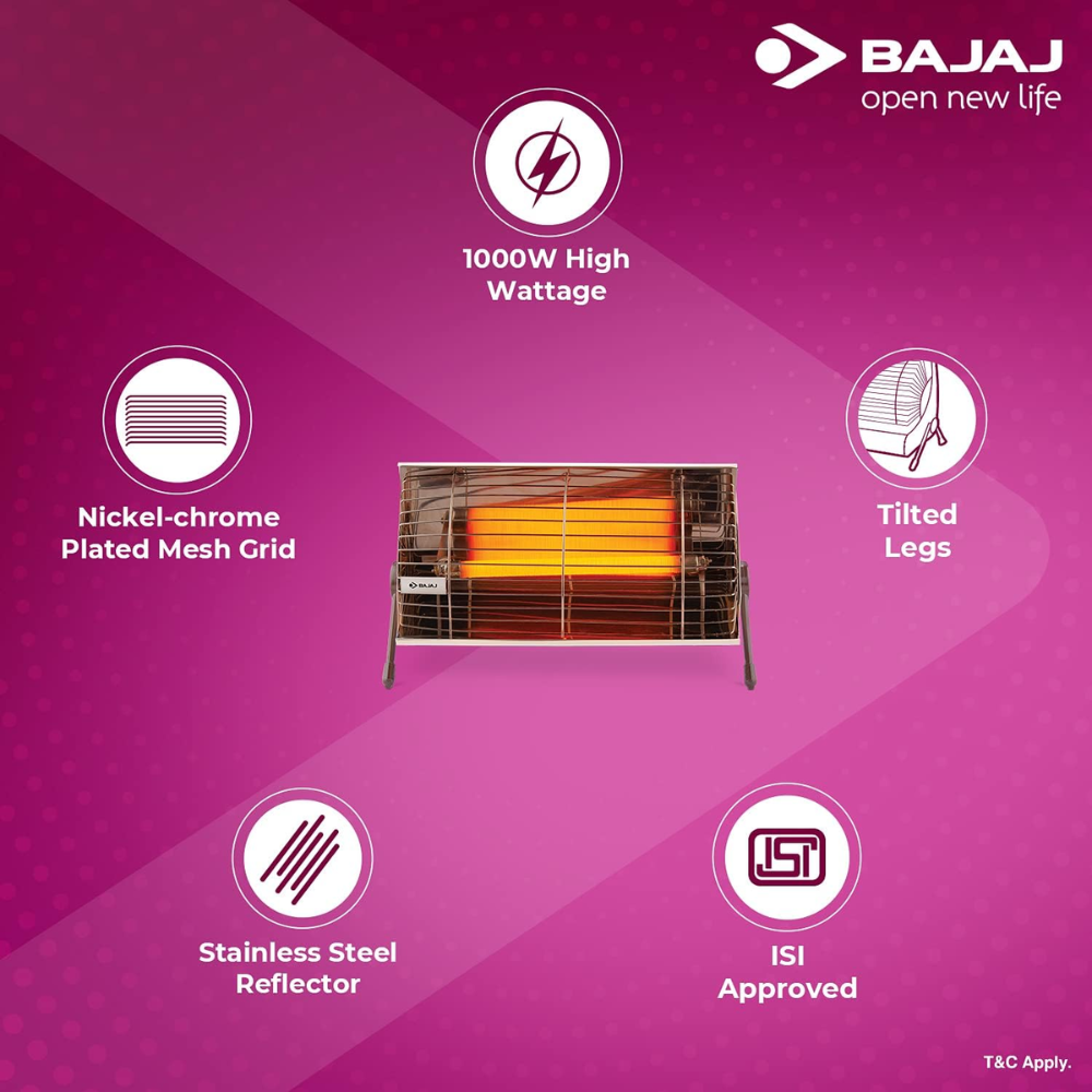 Bajaj Radiant Minor, 1000 Watts Room Heater, Steel
