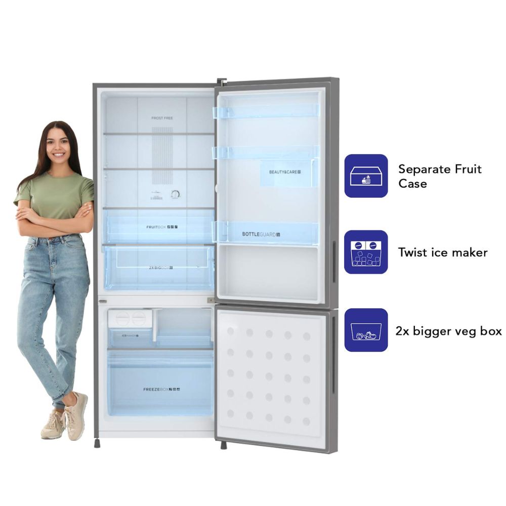 Haier 325 Ltrs 3 Star Inverter Frost Free Double Door Refrigerator (HRB-3753PMG-P, silver)