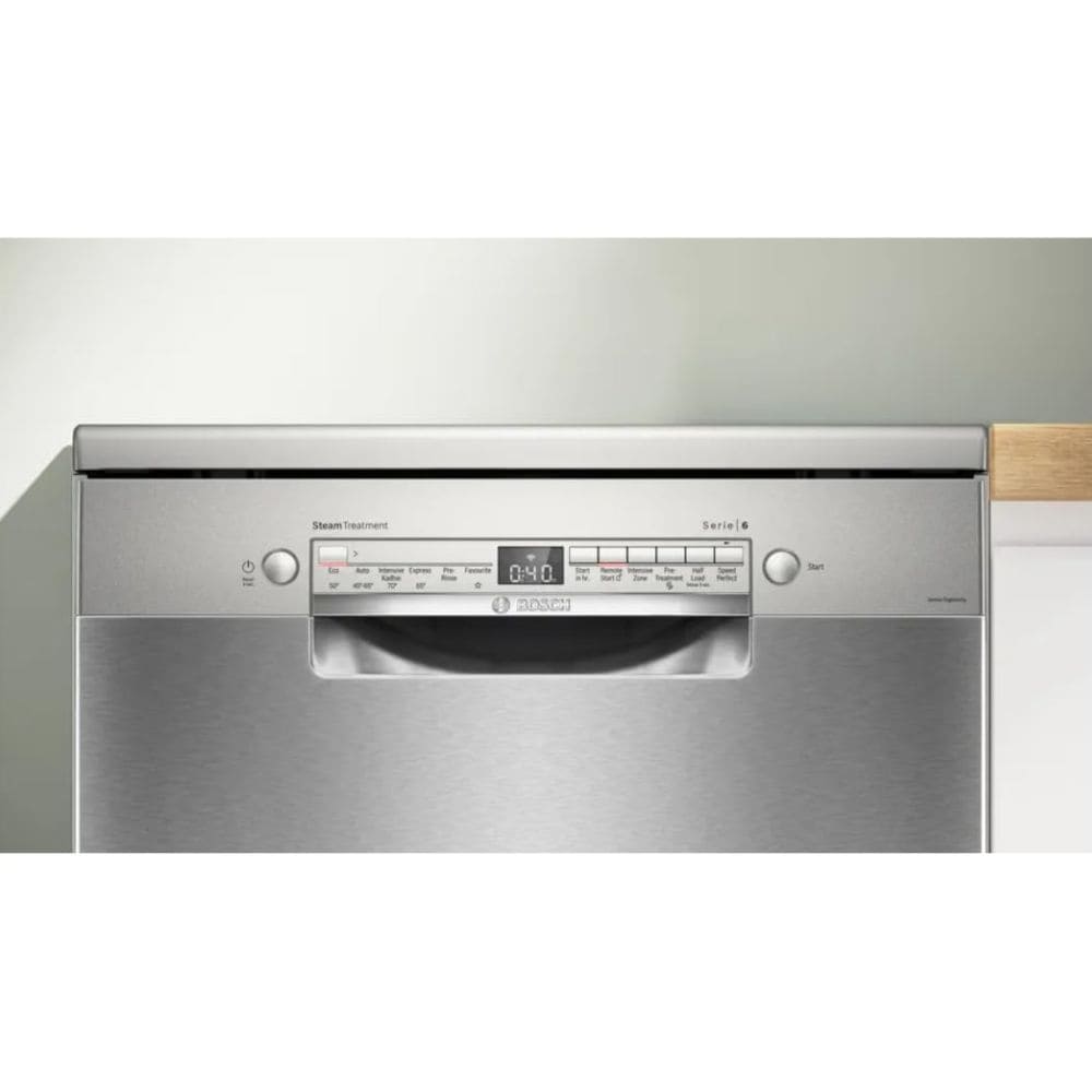 Bosch 14 Place Settings, Free Standing Dishwasher with TrueSteam And Wifi (SMS6IKI01I 14 PS, Silver Grey)