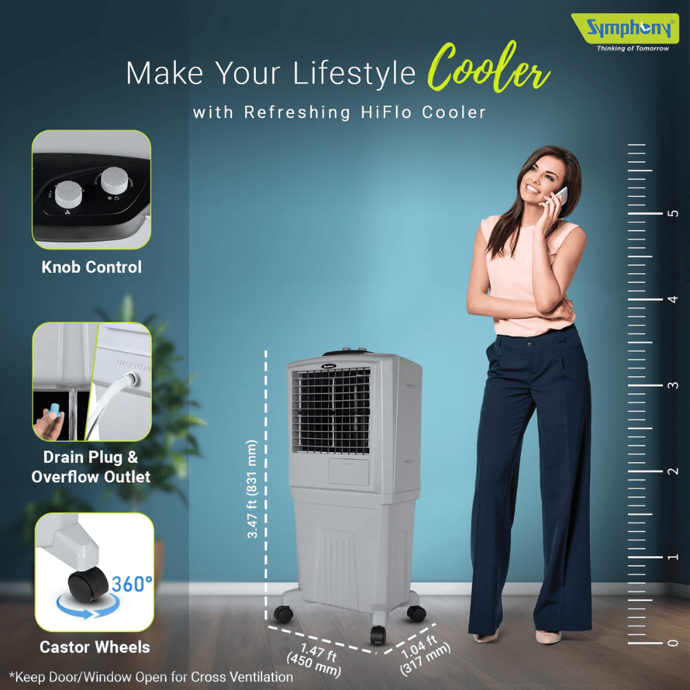 Symphony 40 Ltrs Personal Air Cooler with Remote & Touch Panel (HI FLO 40l)