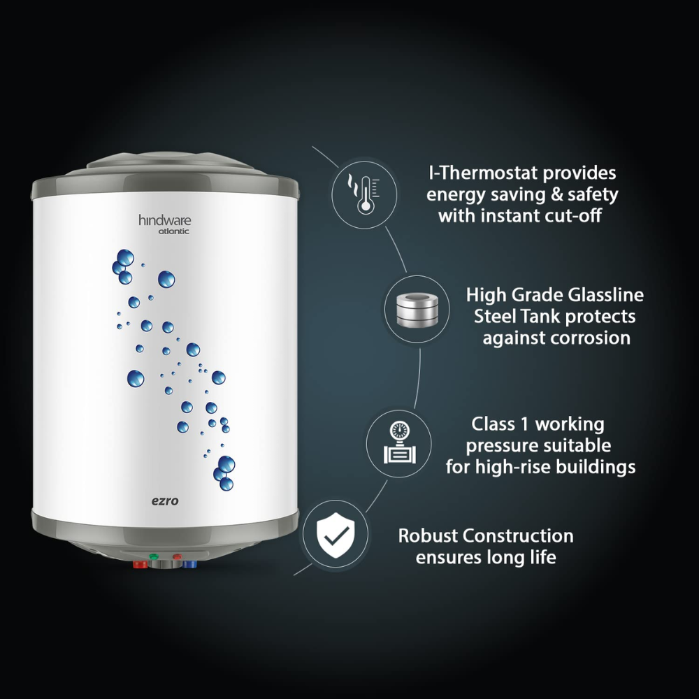 Hindware 25 Ltrs Vertical Storage, 5 Star Wall Mounting Water Heater Geyser (EZRO 25L, White)