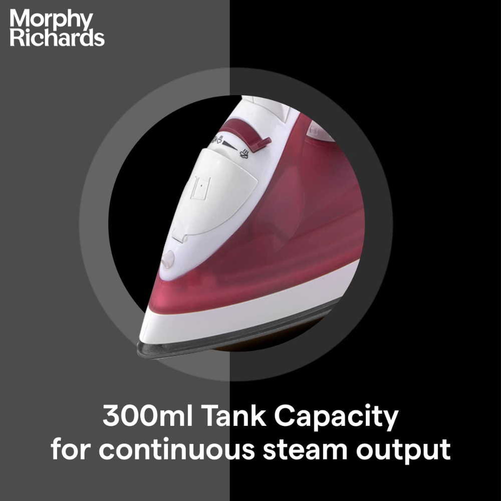 Morphy Richards Plastic Glide, 1250 Watts Steam Iron with Steam Burst, Non-Stick Coated Soleplate (White & Red)