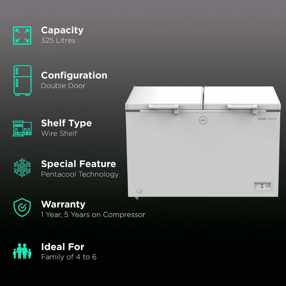 Godrej EPenta-325C 31-CMFH2LM, 300 Ltrs Double Door Deep Freezer, White