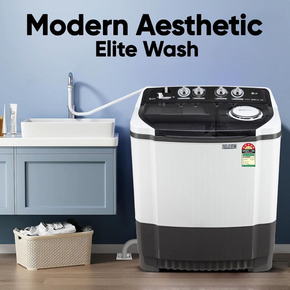 LG 8 Kg 5 Star Semi-Automatic Top Load Washing Machine (P8015SGAZ,Dark Grey)