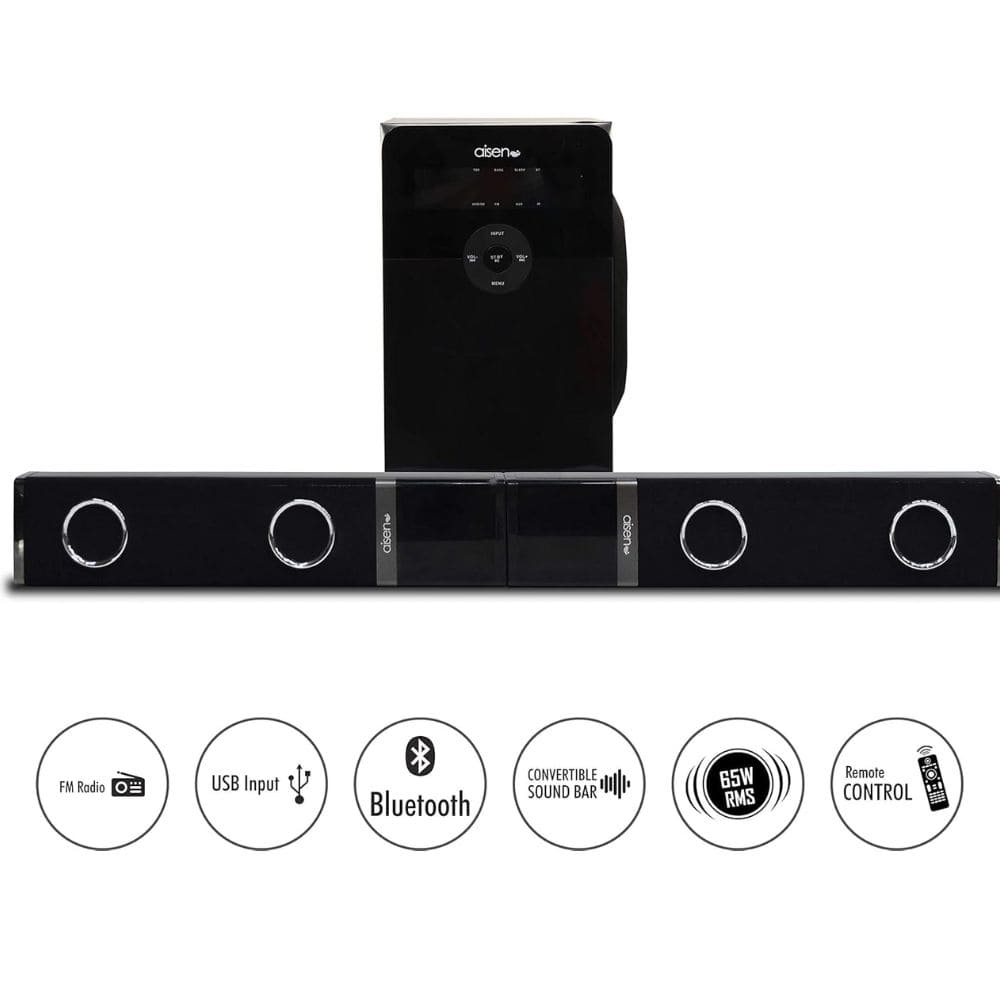 Aisen 65 Watts Home Theatre Bluetooth RMS Tower Speaker (A65UFB203, Black)