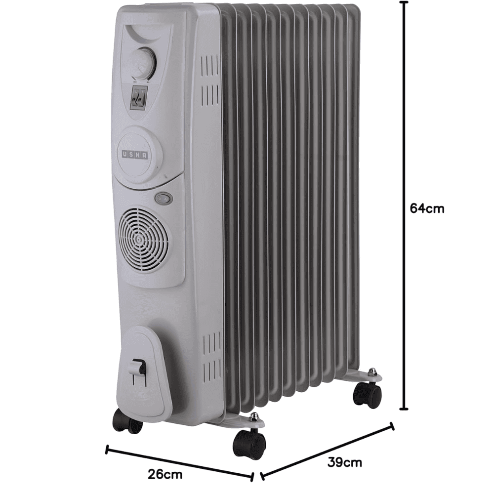 Usha 11 Straight Fins 2900 Watts Oil Filled Radiators with PTC Fan Room Heater (4211f, Silver)