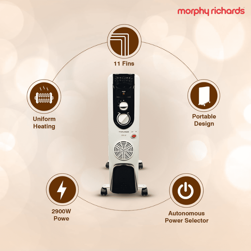 Morphy Richards 11 Straight Fins, 2900 Watts Oil Filled Radiator Room Heater (OFR 11 F, White)