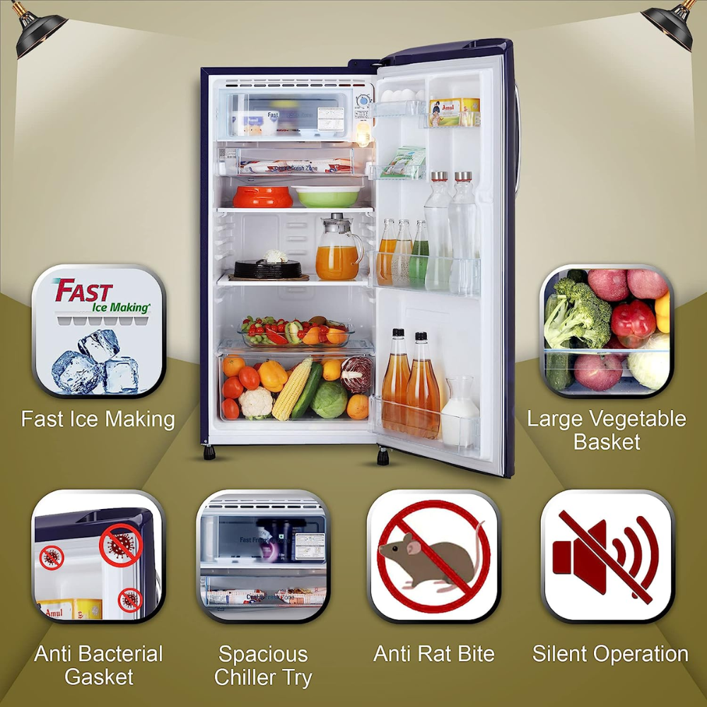 LG 185 Ltrs 3 Star Inverter Direct Cool Single Door Refrigerator (GL-B201ABED, Blue Euphoria)
