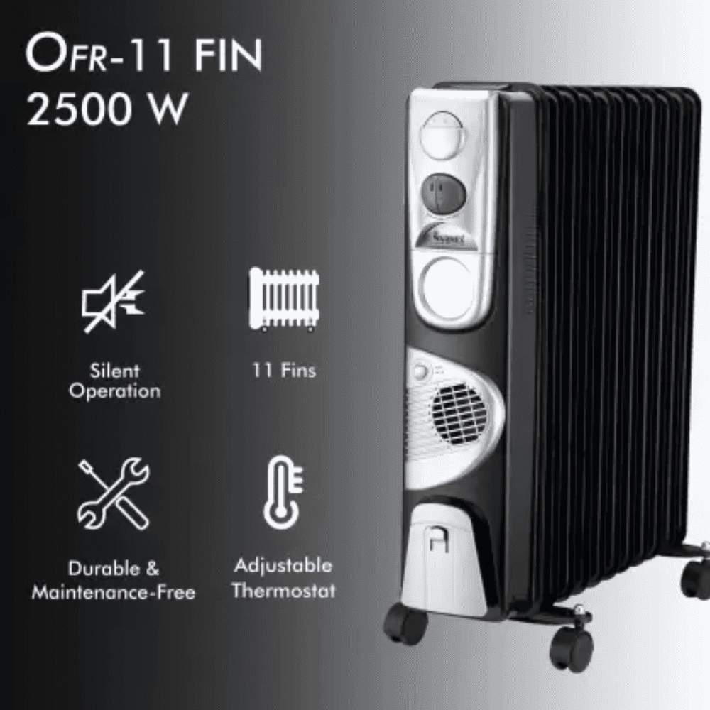 Warmex 11 Straight Fins, 2400 Watts, Oil Filled Radiators Room Heater (OFR 11, Black)