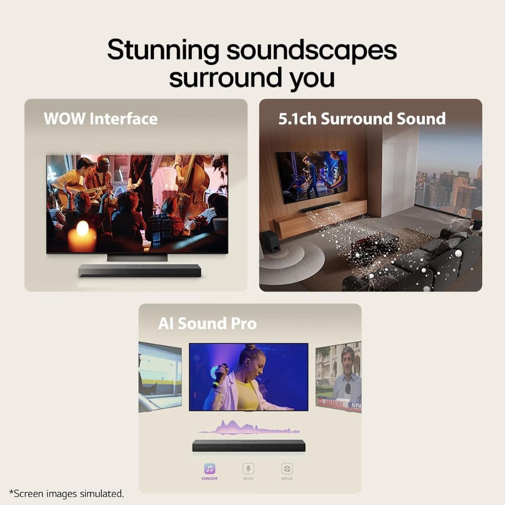 LG 600 Watts Wireless Dolby Atmos True with Subwoofer Soundbar (S65TR.CINDLLK, 5.1 Channel)