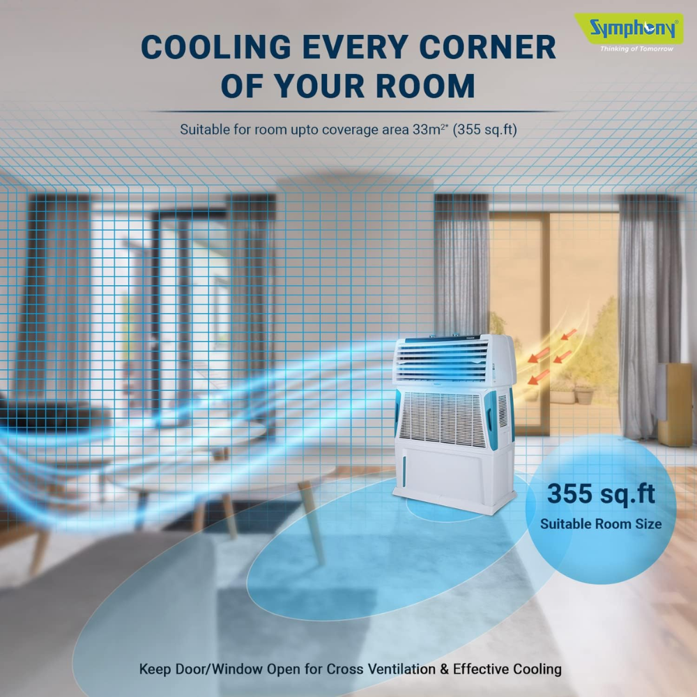 Symphony 80 Ltrs Personal Air Cooler with 4-Side Aspen Pads (Touch80l)