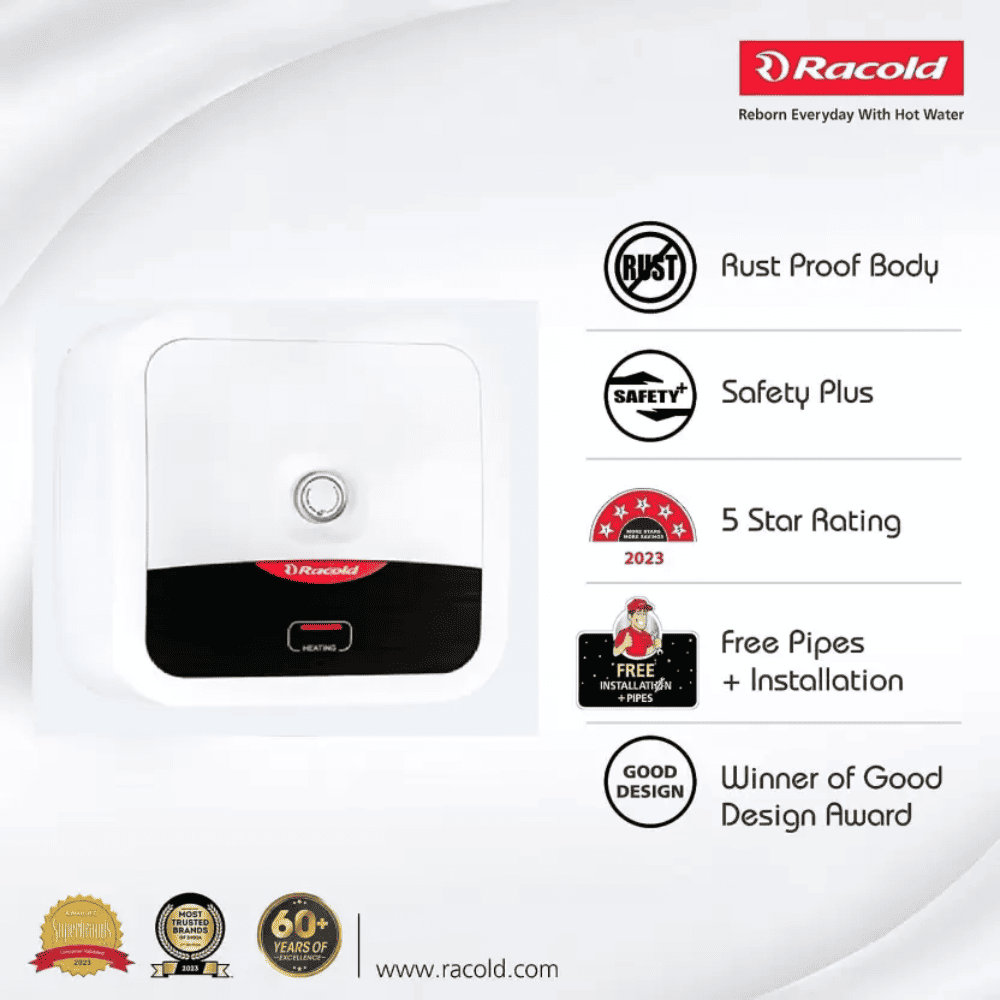 Racold 25 Ltrs Vertical Storage, 5 Star Water Heater Geyser (OMNIS 25 R 2KW, White & Black)
