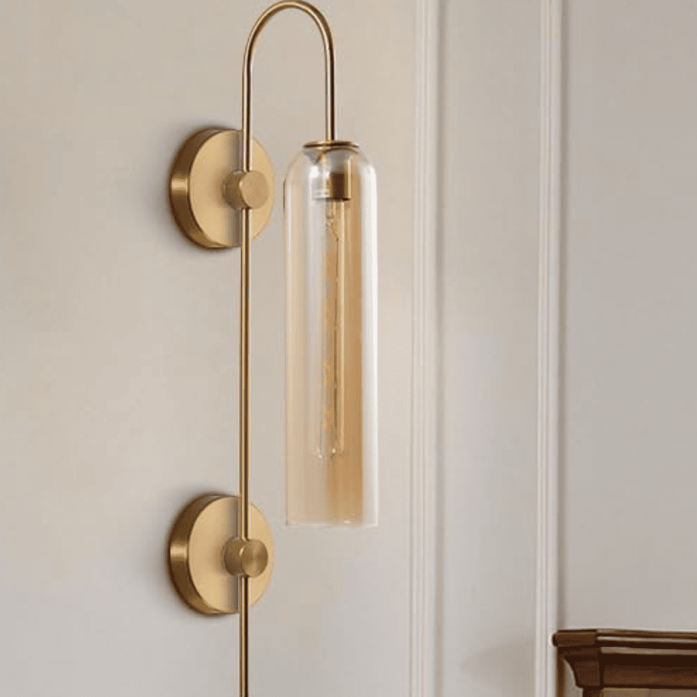 Wall Light Bokt 1 Light Modern Amber, Brushed Brass Tube Gold Wall Lamp Light (Gold)