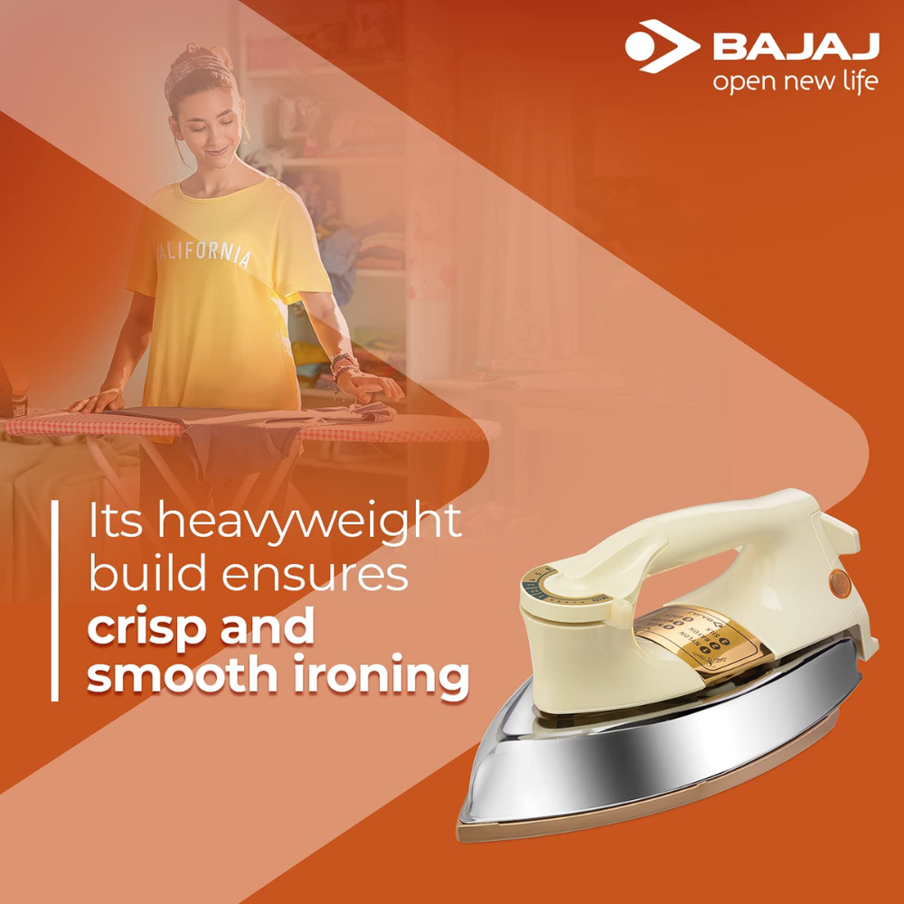 Bajaj DHX-9, 1000 Watts Heavy Weight Dry Iron, Ivory