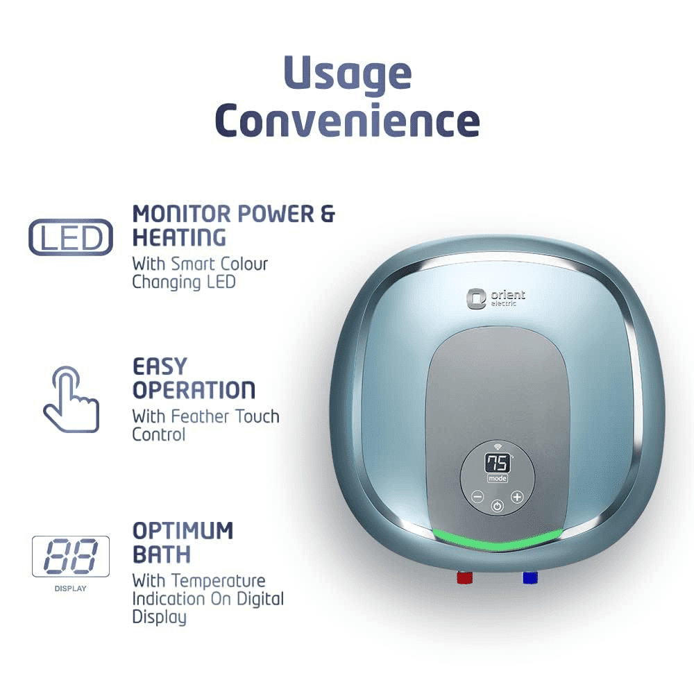 Orient Electric 25 Ltrs Storage Wall Mounting Water Heater Geyser (25l Aquator Iot, Blue)