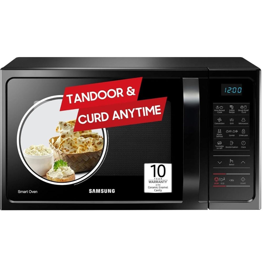 Samsung 21 Ltrs Stainless Steel Convection Microwave Oven with Curd Making (CE76JD-MB1,Mirror Black))