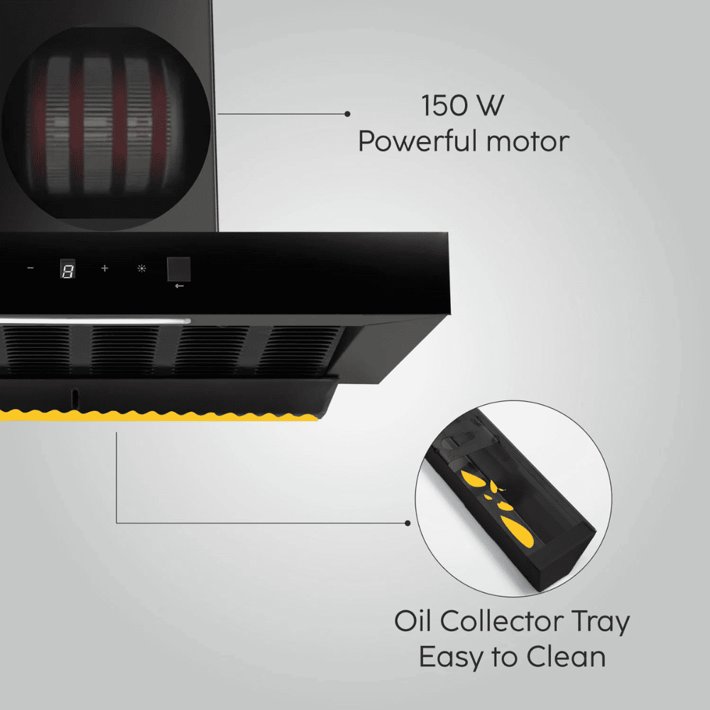 Glen 6052 DI BL ACL, 60 cm 1200 m3/hr Auto Clean Filter less Kitchen Chimney (Black)