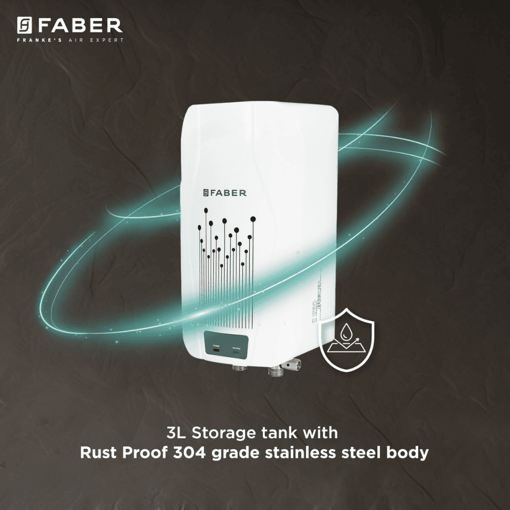 Faber 3 Ltrs Instant Wall Mounting Water Heater Geyser (FWG ZIPPY 3.0, White)