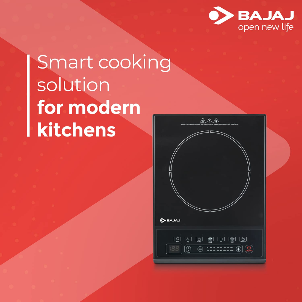 Bajaj Majesty ICX 160TS, 1600 Watts Induction Cooktop with Pan sensor, Black