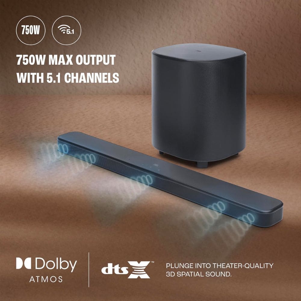 JBL Bar 500 Watts Wireless with True Dolby Atmos Down-Firing Subwoofer Soundbar (JBLBAR500M2BLKIN, 5.1Channel)