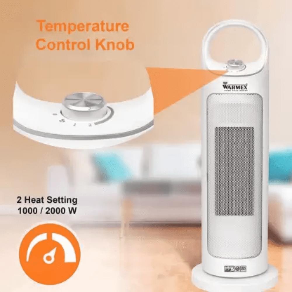 Warmex 2000 Watts Electric Table Top Fan Room Heater, FERVOUR White