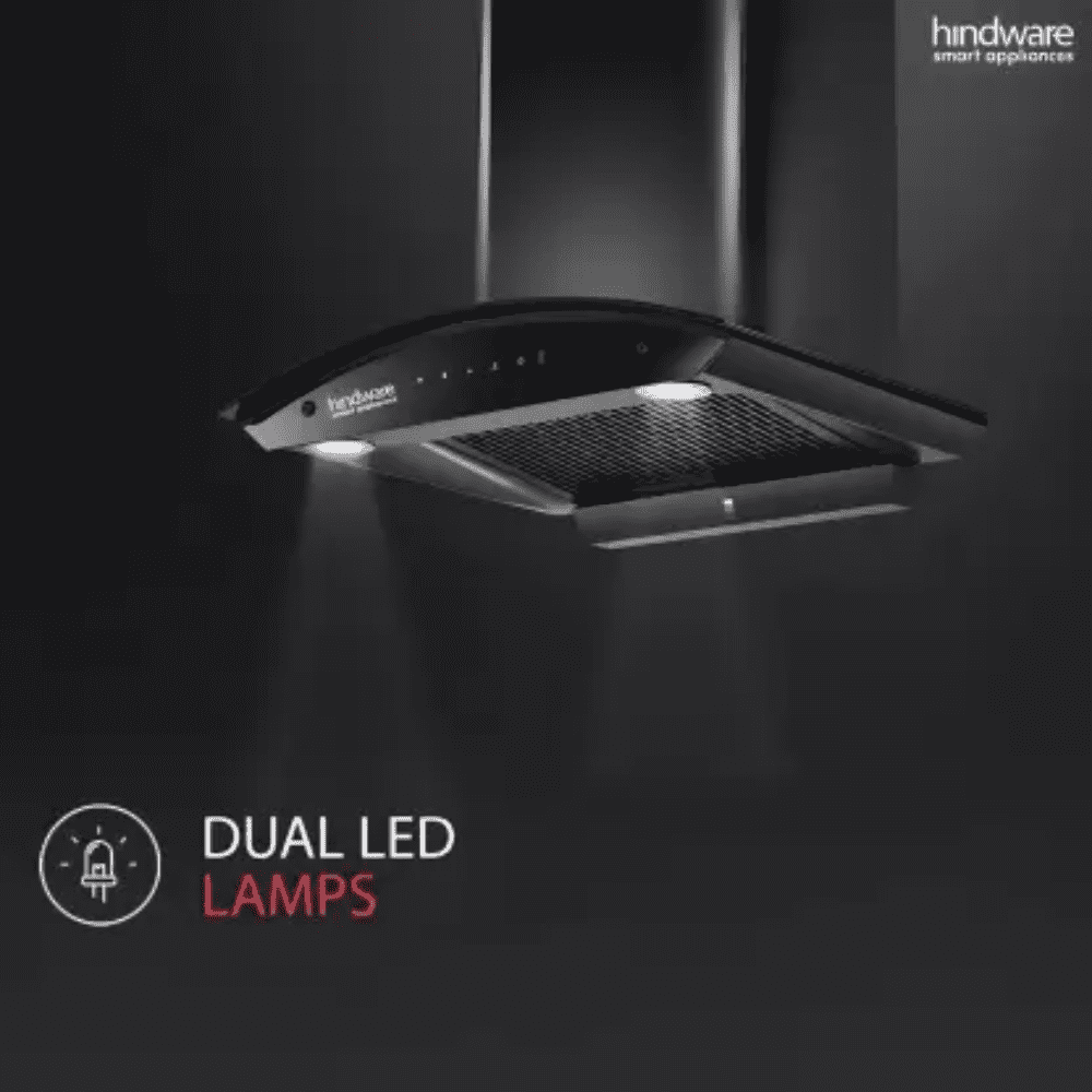 Hindware ALDINA, 90 Cm 1200 m3/hr Auto Clean Wall Mounted Chimney, Hoods Series with Filterless Technology (Black)