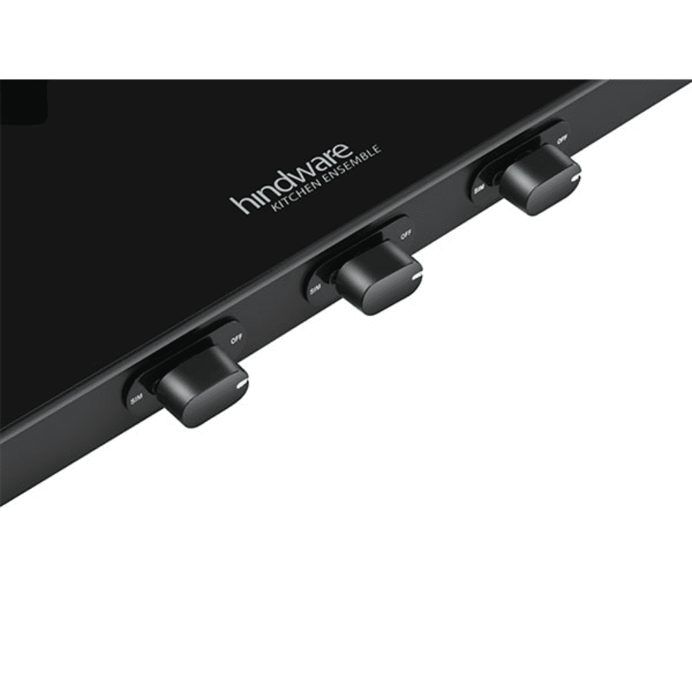 Hindware Cooktop, ALVERIO 3B AI, 3 Burner Auto Ignition Glass Top Forged Brass Burner 1 Big + 1 Medium + 1 small Gas Stove (Black)