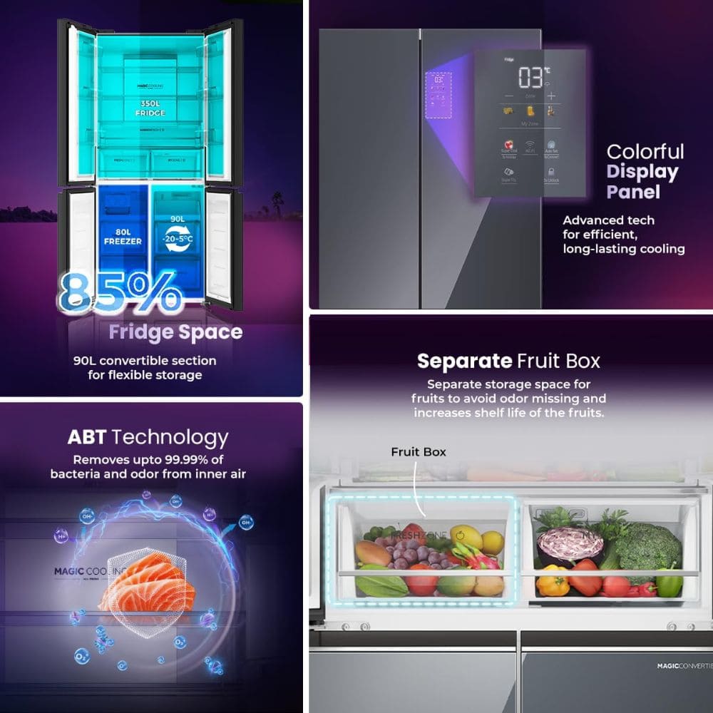 Haier 520 Ltrs 3 Star, Inverter Frost Free, 4-Door Side by Side Refrigerator (HRB-600MGU1-P)