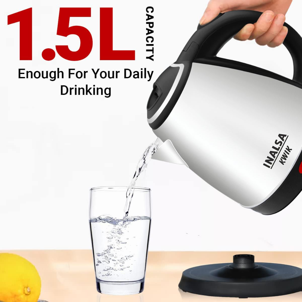 Inalsa ASTA , 1350 Watts 1.2 Litres Stainless Steel Hot Water Kettle (Black)