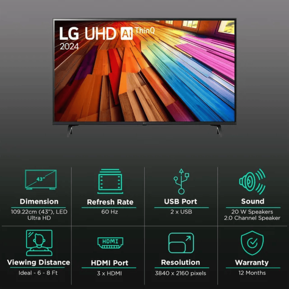 LG 43UT73006LA, 43 Inches Full HD Smart LED TV, Black