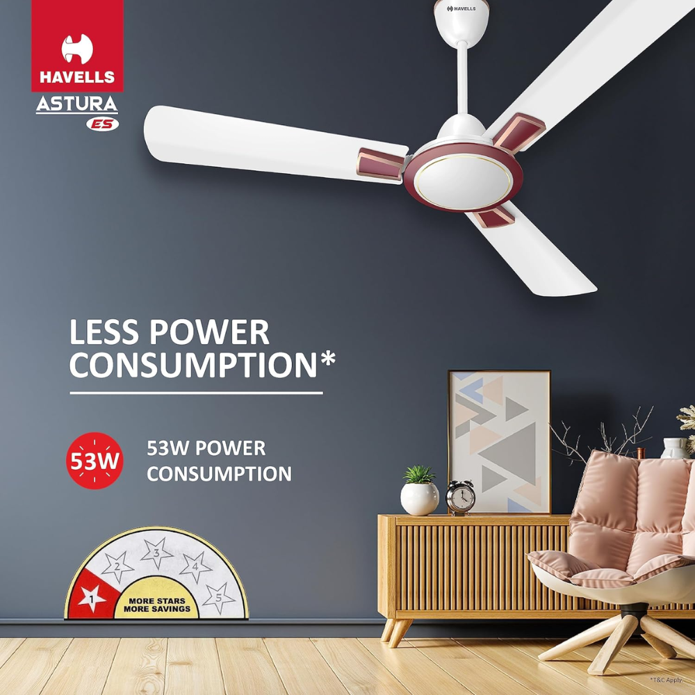 Havells Astura ES, 1200mm 3 Blade 1 Star Rated Semi-Decorative Ceiling Fan