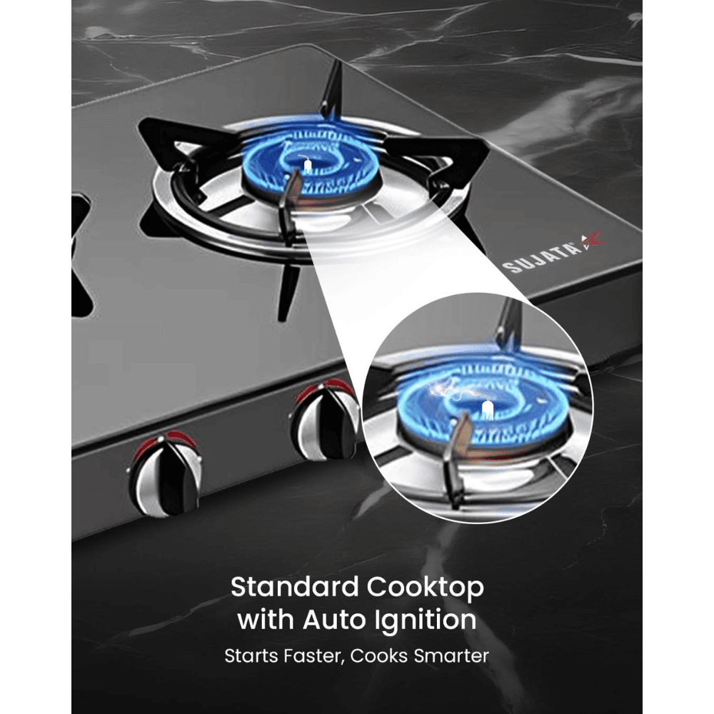 Sujata Cooktop Robusto AI, 3 Burner Auto Ignition Stainless Steel Gas Stove (Silver)